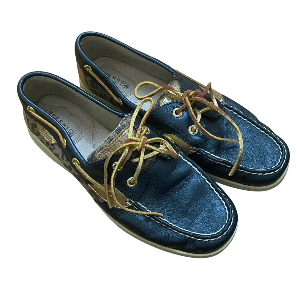 Sperry Top Sider Boat Shoes Leather Multicolor Gold Slip On Women 8.5 Fisherman